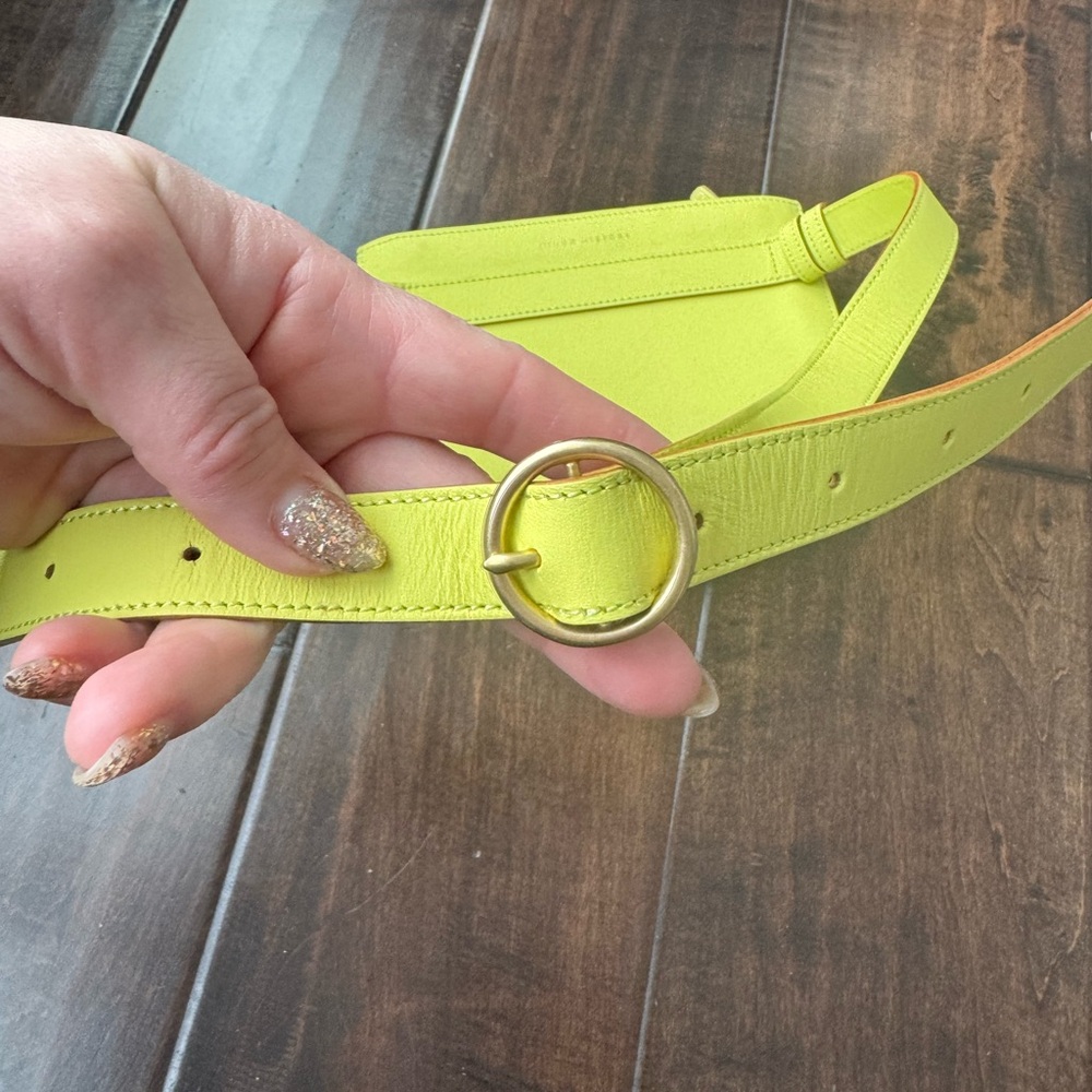 MINOR HISTORY Line Crescent Belt Bag Purse Fanny Pack Green Yellow Leather - Picture 6 of 9